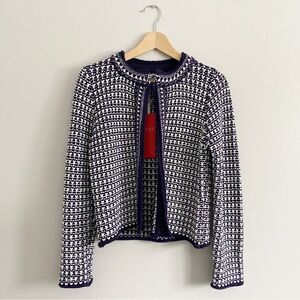 NWT Pure Collection Boucle Knit‎ Blazer Tweed Effect Jacket Navy White Size 6